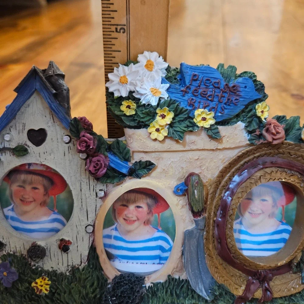 Please Feed the Birds Garden Photo Frame 4 Opening Birdhouse Floral Cottagecore